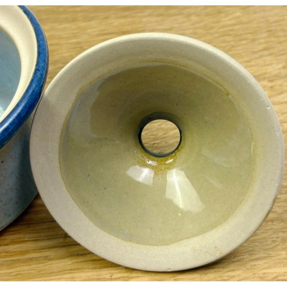 VTG Made in Portugal Stoneware Egg Cooker Vented Ceramic Pot Blue Reactive Glaze